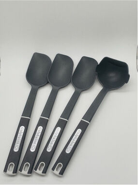Calphalon Utensils Black Nylon Silver 3 Spoons 1 Measuring Ladle Lot New